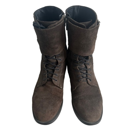 Brown Suede Italian Leather Combat Boots 38 - Picture 2 of 6